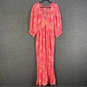Free People Coral Maxi Dress with V-Neck